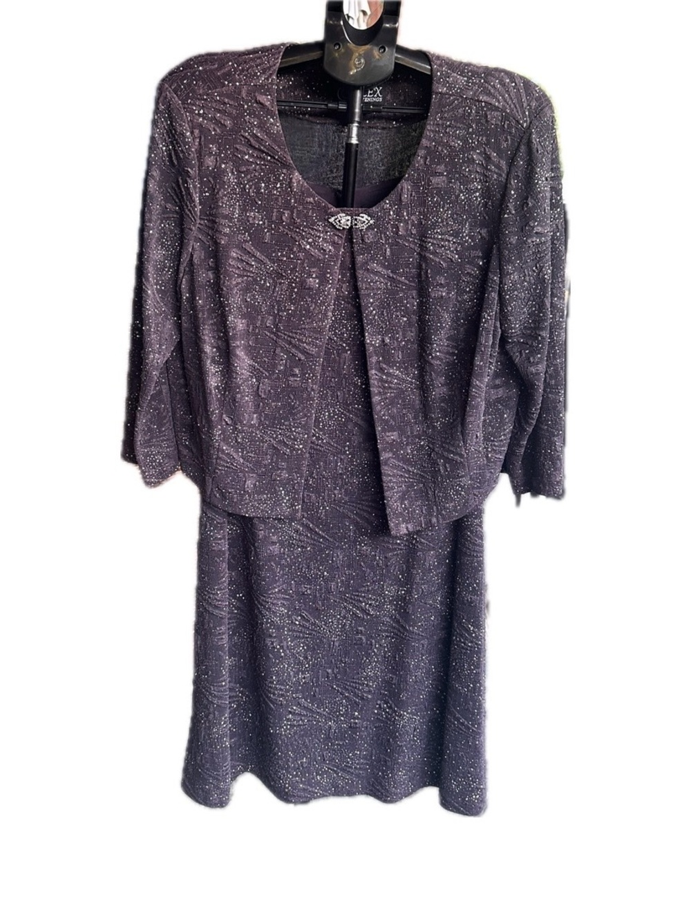 Alex Evenings 2-Piece Metallic Textured Dress & Jacket Set - Size 18